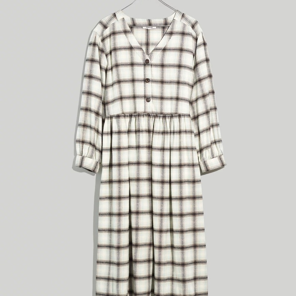 Madewell Flannel Grunge Checkered Long Sleeve Dress - Black and Cream